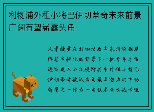 利物浦外租小将巴伊切蒂奇未来前景广阔有望崭露头角 利物浦外租小将巴伊切蒂奇未来前景广阔有望崭露头角
